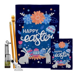 Angeleno Heritage Happy Easter Bunny Garden House Flag Kit Springtime Egg Christian Season Holiday Decoration Banner Small Yard Gift Double-Sided, Made in USA