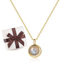 COAI Gold-Plated Sterling Silver and Natural Stone Women's Necklace with Crescent Moon Pendant, Stone, Labradorite