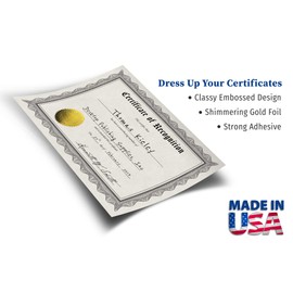 Embossed Gold Foil Certificate Seals - Excellence, Honor, Achievement Award Stickers - 2" Diameter - 100 Pack