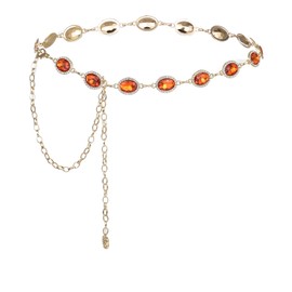 ILuvatar Red Glass Diamond Chain Metal Dress Belt - Women's Western Style Oval Decoration