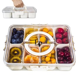 Legend - Divided Serving Tray with Lid and Handle | Snackle Box Container for Fruits, Candy, Charcuterie, Snacks | Portable Snack Tray for Travel, Party & Picnic (8 Compartments)