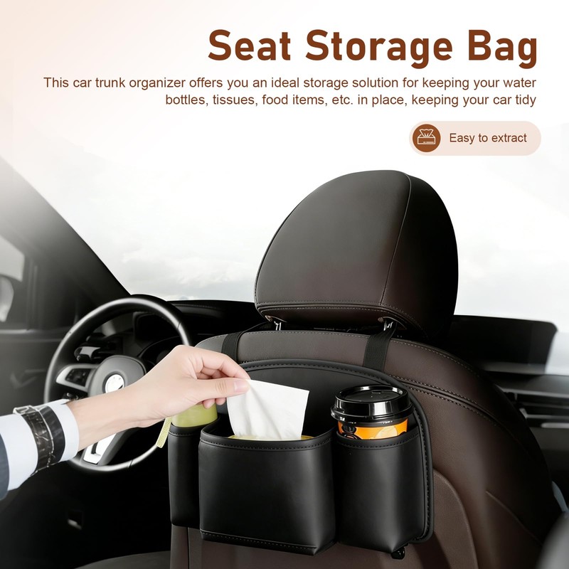 1 PCS Car Back Seat Hanging Bag, Strap-On Waterproof Leather