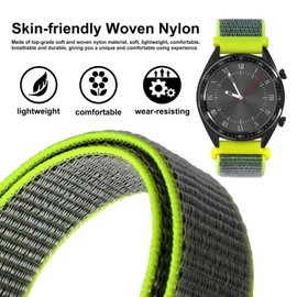 WOCCI 22mm Adjustable Nylon Watch Band, Quick Release Sport Loop Strap (Bright Yellow/Grey)
