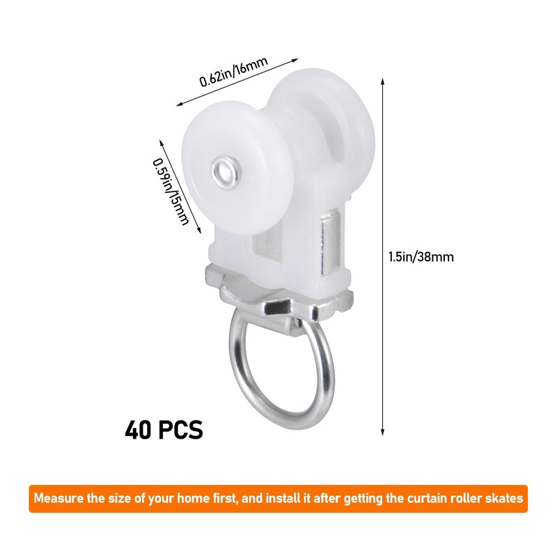 40 Pcs Curtain Track Roller Hooks Curtain Rail Ceiling Gliders
