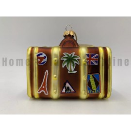 West Elm Mercury Glass Travel Suitcase Ornament 4"W Brown Multi #9981