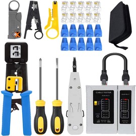 LETB Network Tool Kit Set, Cable Tester Repair Tools Wire Stripping Cutter, Coax Crimper Plug Crimping, Punch Down RJ11 RJ45 Cat5 Cat6 Wire Data Detector Stripper, (A)