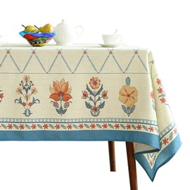 ISAENNE French Tablecloth for Rectangle Tables,Linen Table Cloth with Colorful Flowers and Leaves Pattern,Heavy Durable Soft Table Cover for Dining Kitchen Party Christmas,63"*102"