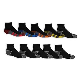 Fruit of the Loom Boys' Durable Cushion Ankle Socks (10 Pack), Black Assorted, Medium (9-2.5)