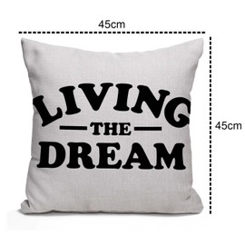Tomda Living The Dream Rustic Farmhouse Style Decorative Cushion Case Throw Pillow Cover for Sofa Couch Housewarming Gift Home Decor Cotton Linen 45x45cm 18x18 Inch