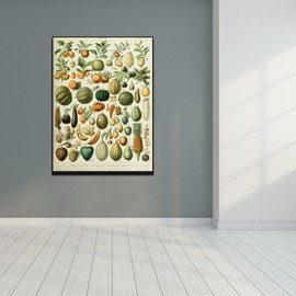 Vintage Poster - Produce Illustrative Reference Chart Hanging Poster - Farmhouse Print - Country Room Picture - Cool Home Decor for Bedroom with Frame/12×16in/30×40cm