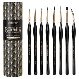 ARTEGRIA Pinceles para Detalles, Set de 8 Pinceles Miniatura con Punta Extra Fina y Mangos Ergonómicos, para Modelismo, Figuras y Pintar por Números para Adultos