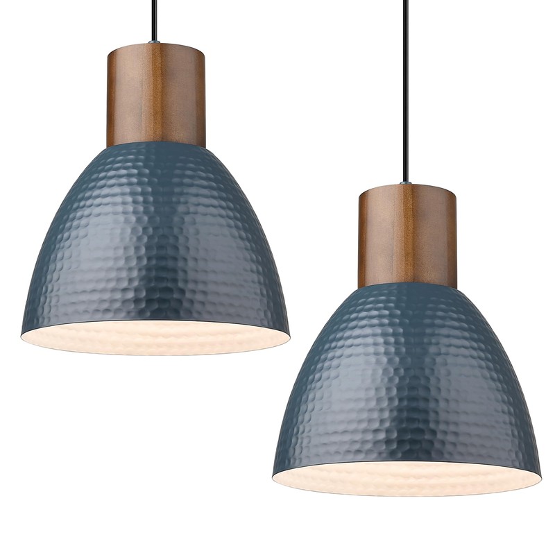 ELYONA 2 Pack Modern Hammered Pendant Lights 10.2” Blue Solid