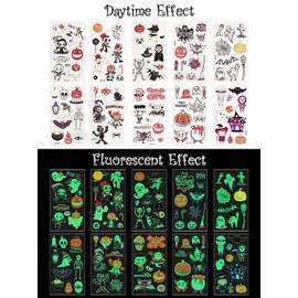 Tattoo Stickers Christmas Fluorescent Stickers Glow in the Dark Sticker Body Seal Decoration Luminous Children Cute Makeup/Cosplay/Christmas/Cultural Festival Set of 10 (A)