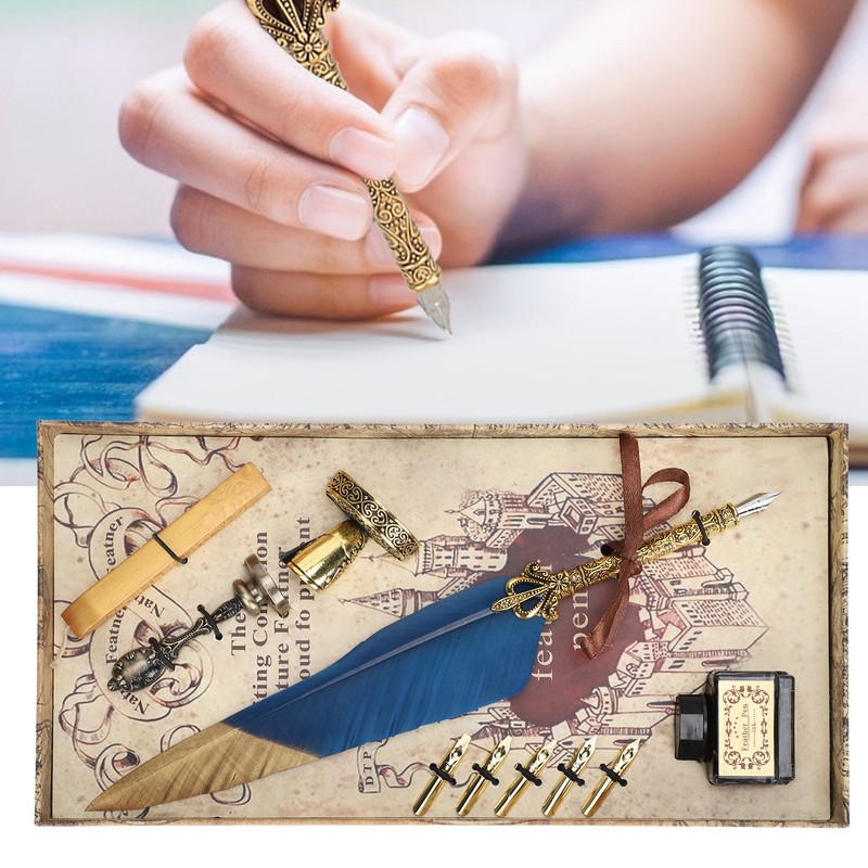 Quill Pen Set Feather Writing Drawing Dip Pen Students Teacher