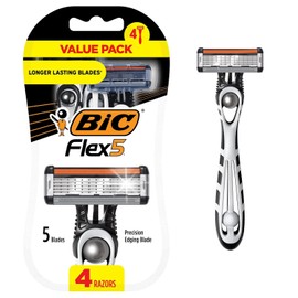 BIC Flex 5 - Maquinillas de afeitar desechables para hombres, maquinilla de afeitar sensible para un afeitado suave y cerrado, maquinillas de afeitar portátiles con 5 cuchillas, juego de 4 unidades
