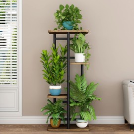 LINZINAR Plant Stand Indoor 4 Tier 5 Potted Multiple Plant Shelf Stands for Garden Corner Balcony Living Room Black