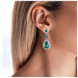 Allereya Vintage Emerald Crystal Dangle Earrings Green Emerald Drop Earrings Teardrop Emerald Earrings Wedding Cz Dangle Earrings Jewelry for Women and Girls
