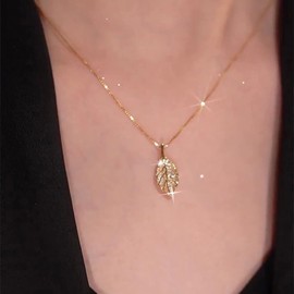 TseenYi Crystal Leaf Pendant Necklace Gold Cz Leaf Chain Necklace Vintage Crystal Leaves Choker Necklace Small Leaf Necklace Chain Jewelry for Women and Girls Gifts