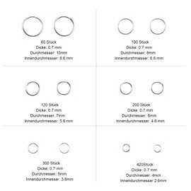 Jump Rings Open Split Rings, THETAG 1050 Pieces Open Rings Jumping, 4/5/6/7/8/10 mm Mixed Jump Rings, Split Rings Metal Chain Rings for Necklace, Bracelet, DIY Jewellery Making