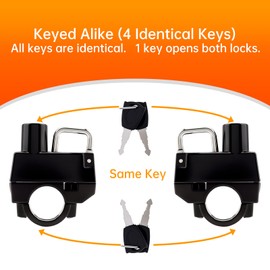 Windance 2 Pack Motorcycle Helmet Lock, Helmet Holder Hook for 7/8" 22mm Handlebar, Anti Theft Security Lock for Motorbike Bike Frame Tube Bumper Luggage Rack (Keyed Alike)