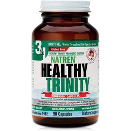 Natren Healthy Trinity Probiotics Supplement - 90 Dairy and Gluten Free Gel Capsules - Improve Gut and Digestive Health, 30 Billion CFU - Lactobacillus Acidophilus, Bifidobacterium, Bulgaricus