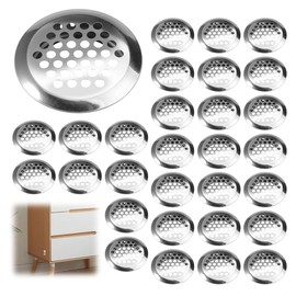 Pack of 30 Round Ventilation Grille, Stainless Steel, 35 mm Ventilation Grille, Round, Stainless Steel Ventilation Grille, Round Ventilation Grille, Stainless Steel, Ventilation Hole for Wardrobe,
