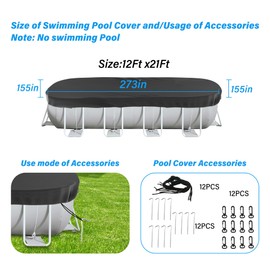 Neuradical 12×21 Ft Oval Pool Covers for Above Ground Pools, Oval Pool Covers for Rectangular Frame Pools, Swimming Pool Cover Ideal for Outdoor Waterproof, Weatherproof and Dustproof
