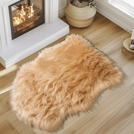 Faux Fur Rug - Faux Sheepskin Rug 2x3 Ft Irregular Shaped Rug Fluffy Carpet Furry Rug Fur Rugs for Bedroom, Living Room, Nursery, Dorm, Chair, Fireplace, Closet (Beige)