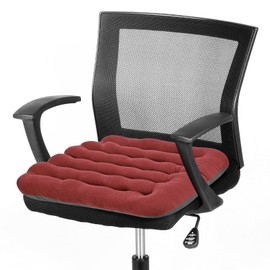 BUYUE Good Support Office Chair Cushion Padded, Soft Velvet Comfortable Non-Slip Seat Cushion for Computer Desk Kitchen Chair (1 Count, Red)