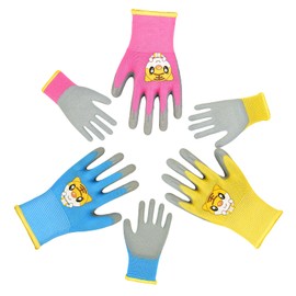 Ninnyi 3 Pairs Childrens Gardening Gloves for Age 2-5, Durable Comfortable Multipurpose Gloves for Toddler Kids