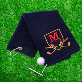 Always Looking Good Golf Towel with Monogrammed Embroidery Initial Letter Luxury Velour 50cm x 40cm Custom Embroidered Golf Towel with Carabiner Clip Gift- Golf Gifts for Men (Navy, M)