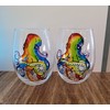 Rainbow Octopus Stemless Wine Glasses Set of 2 Beach Home
