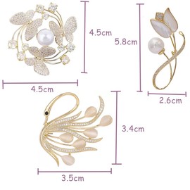SSyang Bow Brooch, 3 Pieces Fixed Clothes Small Brooch Alloy Inlaid Artificial Brooch Jewelry Simple Pearl Pin Jewelry Clothing Accessories Brooch, for Women Girls Gift Jewellery (Gold）