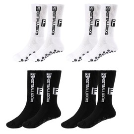 Motroce 4 Pairs Anti Slip Soccer Socks, Men's grip Socks Soccer Non Skid Ball Socks for Football Basketball Rugby Sports Grip Socks