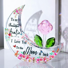 ​​​Glass Moon Shaped Plaque Gifts for Auntie from Nephew Niece, Keepsake for Her, Decorative Crystal Presents for Women on Birthday Christmas Home Ornaments