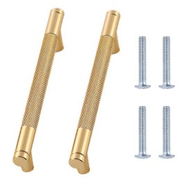 DAJUXIN 2 Pcs Cabinet Handles with Screws - Gold Kitchen Drawer Handles for Cupboards & Chest of Drawers - 158mm Golden