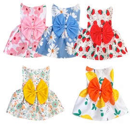5 Pieces Dog Dresses Puppy Bowknot Luxury Princess Dress Floral Clothes Wedding Evening Dress Summer Outfits Tutu Skirt Cute Doggie Dress for Small Dog Girl 5 in 1 M