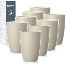 Wrova Wheat Straw Cups 8 PCS Good Alternative to Plastic Reusable Cups 20 oz Unbreakable Drinking Cup Reusable Dishwasher Safe Water Plastic Glasses Beige Series