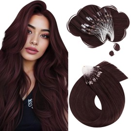 Moresoo Micro Link Hair Extensions Human Hair Red Hair Extensions Microlink Human Hair Burgundy Micro Loop Hair Extensions Real Human Hair Deep Wine Red 20Inch Microlink Hair Extensions #99J 50S/50G