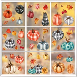 JUESMOS 96PCS Fall Pumpkin Window Clings Stickers Double-Sided Thanksgiving Maple Leaves Window Decals Stickers for Autumn Window Glass Home Decor Thanksgiving Fall Harvest Window Decoration