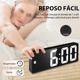 Reloj Despertador Digital,relojes despertador LED para dormitorio, Reloj de Alarma Digital con función de repetición yEspejo,Temperatura, 12/24 H, Fecha,Despertador Electronico con Puerto de Carga USB