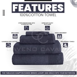 Gaveno Cavailia 100% Natural Cotton Thick Absorbent 450 GSM Hampton Hand Towel [ Pack of 4-Navy (50x80 cm)