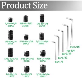 Ruibapa 535 PCS Set Screw Assortment Kit Metric + SAE 26 Size 12.9 Class Alloy Steel Grub Screw Internal Hex Drive Cup-Point Allen Screws Set M3 to M8 and 1/8-40 to 5/16-18
