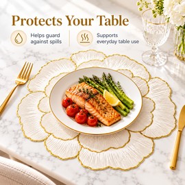 Flower-Shaped Placemats for Dining Tables – 6 Piece Decorative Floral Table Mat Set, 15 Inch, White for Home Dining Decor