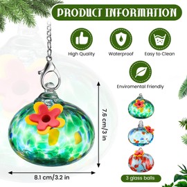 Nuogo 3 Pcs Glass Charming Hummingbird Feeders for Outdoors Hanging Ant and Bee Proof Humming Bird Feeder Hand Blown for Outside Garden Patio
