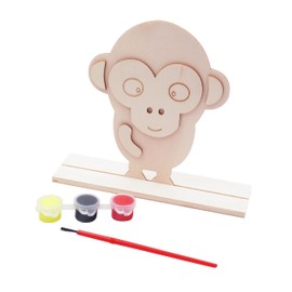 ANGELS CRAFT 12 Pack Wooden Painting Set - Includes Monkey Shape with Base, Paintbrush, and 3 Vibrant Tempera Paint Colors for Kids Creative Fun and DIY Art Projects