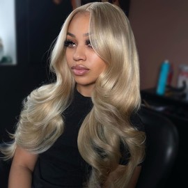 Ash Blonde Wigs Human Hair 13X6 Hd Lace Front Wigs Human Hair 180 Density Ash Blonde PrePlucked Glueless Wigs Human Hair for Women Transparent Blonde Body Wave 13X6 Lace Frontal Wig Human Hair 26 Inch