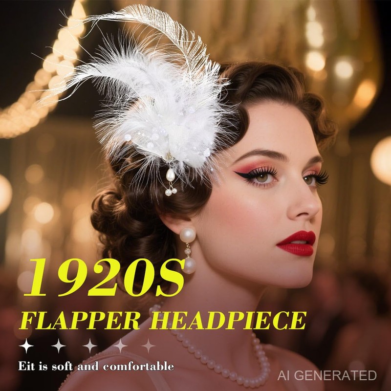 Feather Hair Clip 1920 Flapper Hair Accessories for Women