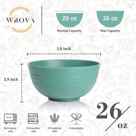 Wrova - Juego de 6 cuencos de paja de trigo de 26 onzas, cuencos de plástico alternativos, reutilizables para interiores y exteriores, apto para microondas y lavaplatos, fácil de limpiar. Serie verde