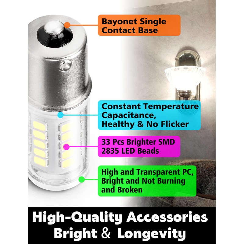 1156 BA15S LED Bulbs 12-24V, 1141 1003 7506 6000K Daylight